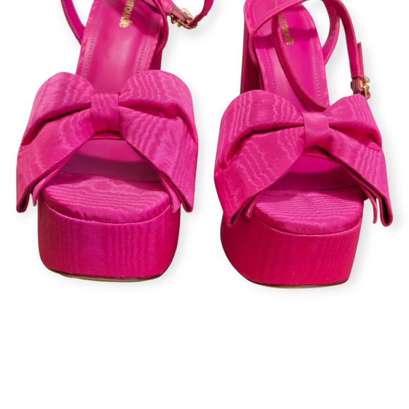 Larroude (Larroudé) Elle Platform Sandal Pink Magenta Fabric Heels Pumps Size 8 - Picture 4 of 10